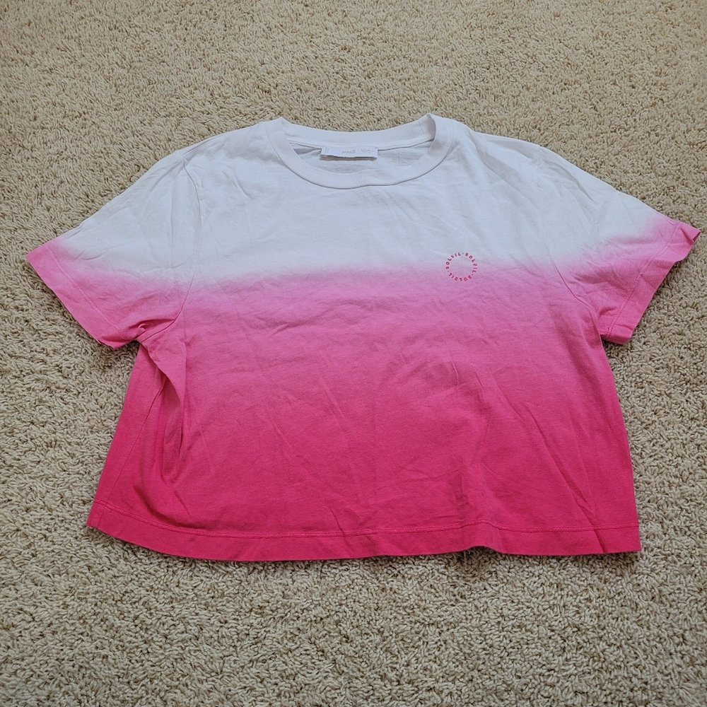 MNG Mango Ombre Pink White Soliel Logo Crop Top S Summer Vacation Beach